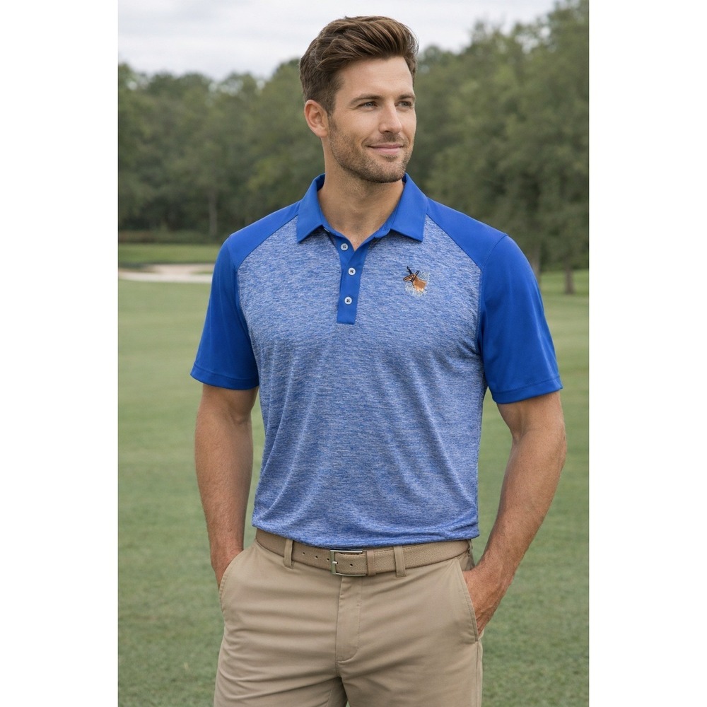 Adidas Golf PureMotion Polo Shirt Men's Large Wyoming Antelope Flats Raglan Blue